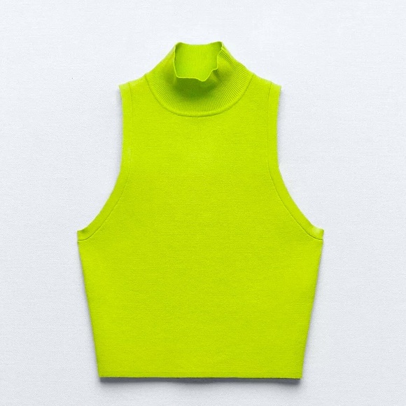 PRE-OWNED - Zara Basic Mock Neck Knit Top - Medium - Lime Green - Picture 1 of 6